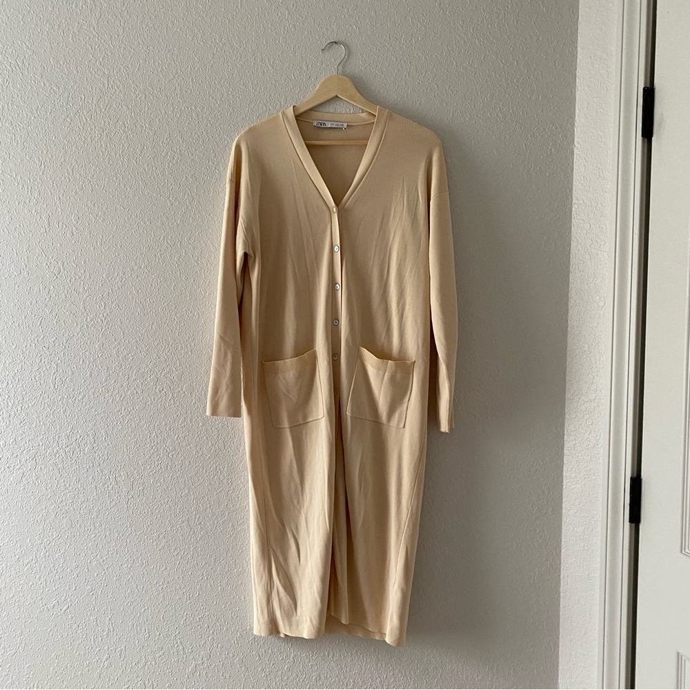 Zara | Cream Button Down Sweater Dress